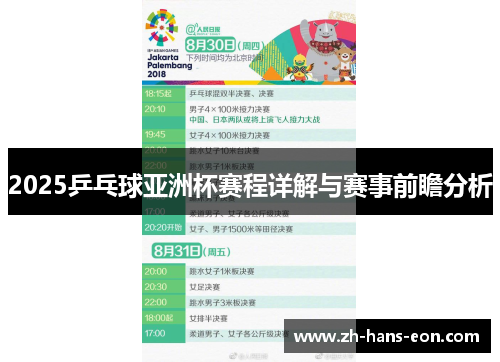 2025乒乓球亚洲杯赛程详解与赛事前瞻分析